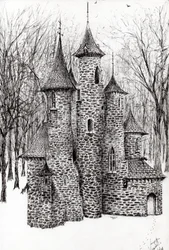 Gatehouse of the Castle in the Forest of Findhorn, 2006, (bläck på papper)